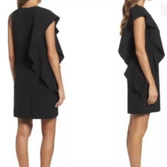 Chelsea28 Black Crepe Side Ruffle Sleeve Sheath Dress - Picture 6 of 17